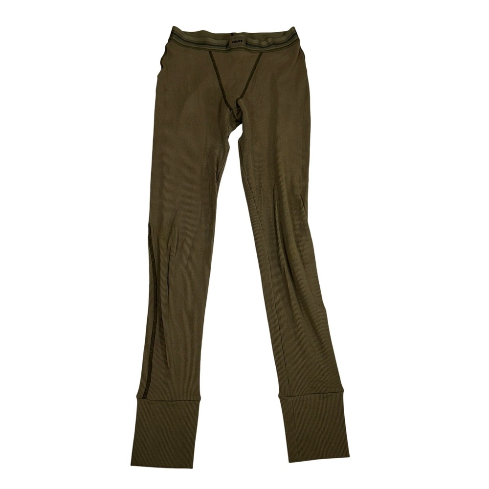 SKIMS Ribbed Leggings Olive Green Cotton Thermal Lounge Pants Womens XS